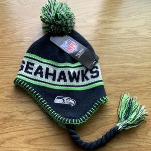 New NFL Seattle Seahawks Navy Blue Knit Pom & Braided Tassel Beanie 💙💚🤍